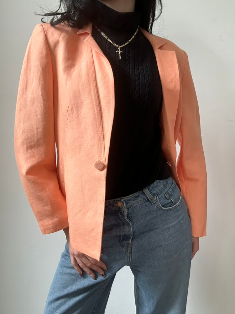 Vintage Pastel Linen Fitted Blazer Size Large