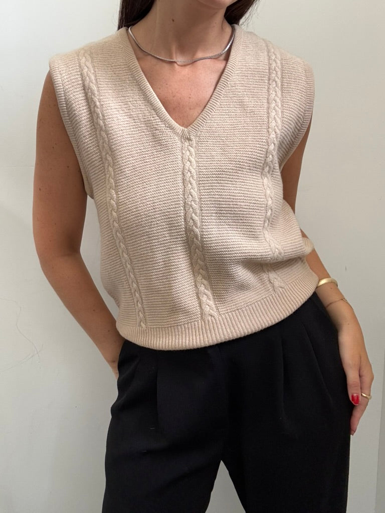 Vintage Beige Knit Sweater Vest Size Large