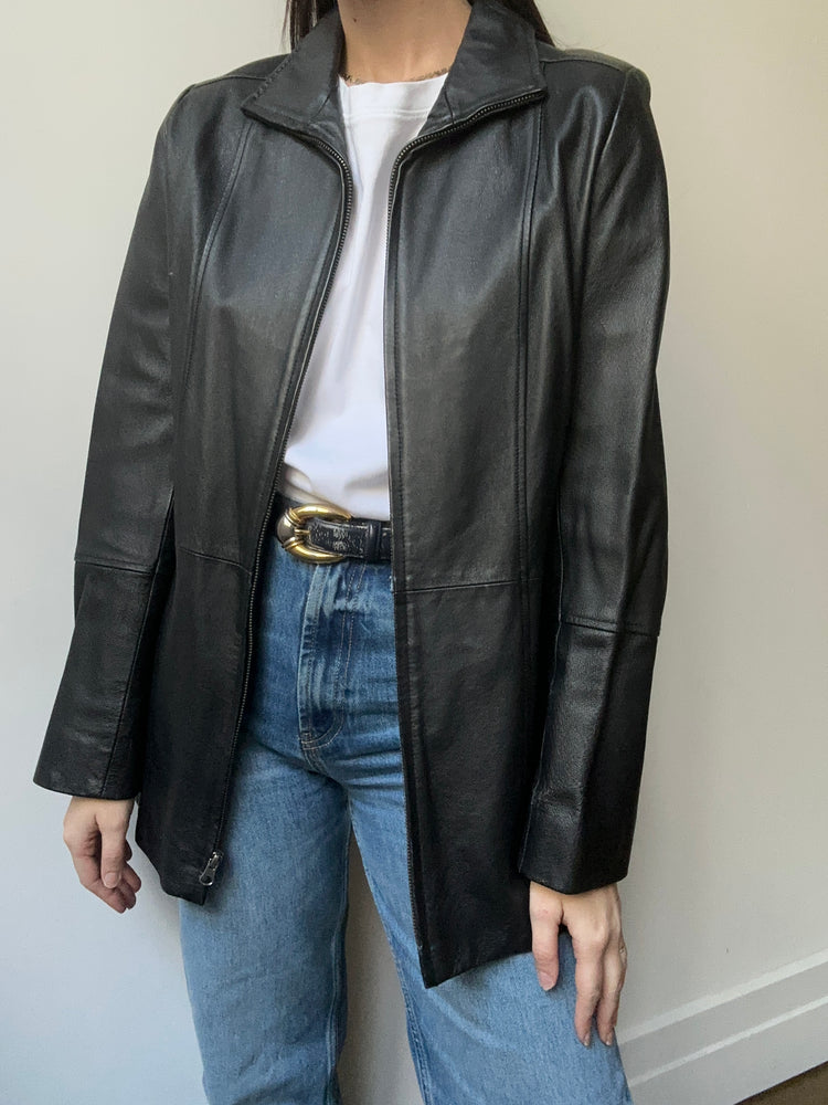 Vintage Black Leather Zip Up Jacket Size Small