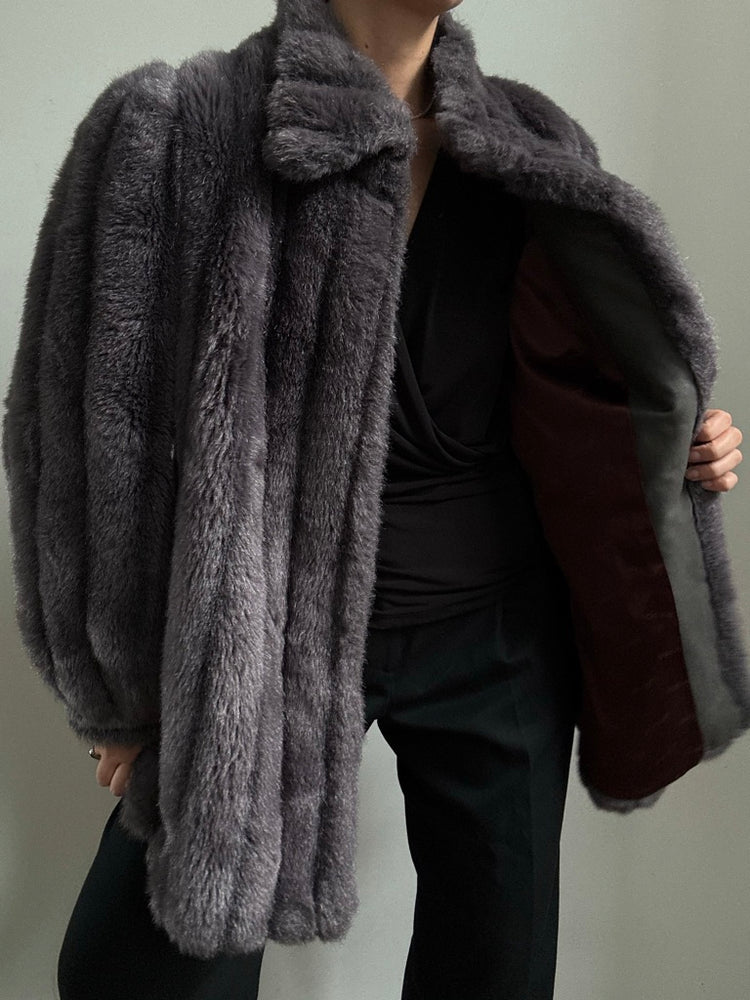 Vintage Gray Faux Fur Jacket Size Medium