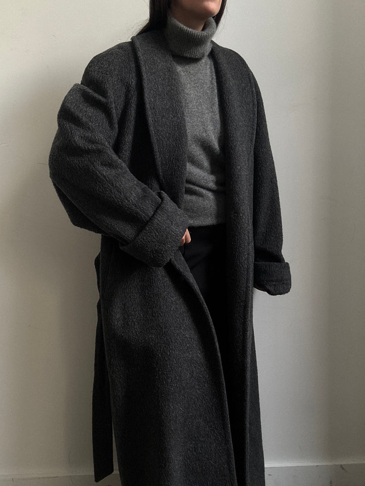 Vintage Grey Wool Trench + Belt Size Large