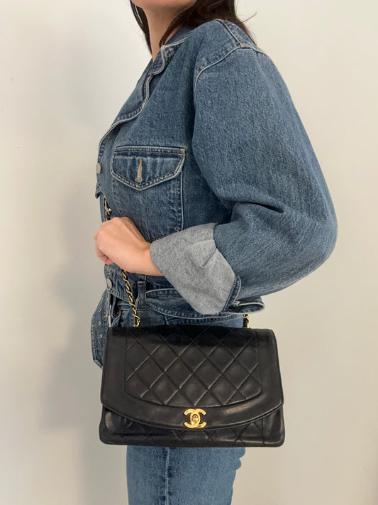 Vintage Navy Quilted Lambskin Medium Diana Flap Bag