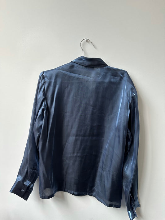 Vintage Metallic Blue Button-Up Size Medium