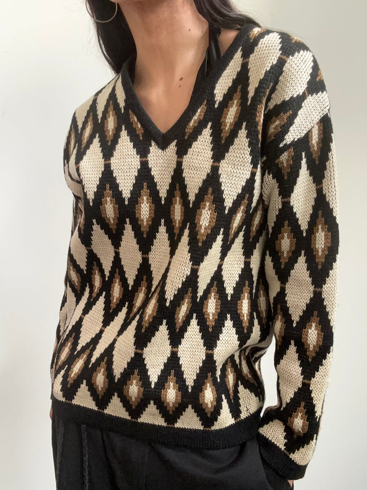 Vintage Knit Argyle Sweater Size Small
