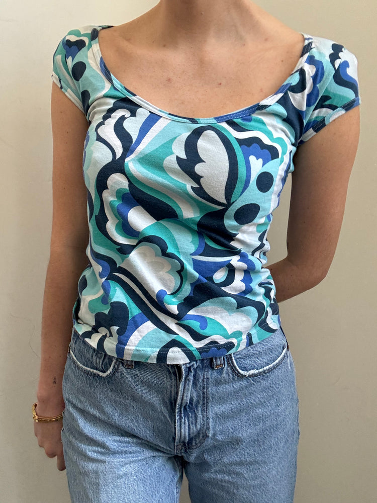 Vintage Dolce & Gabbana Beachwear Blue Patterned Top Size Small