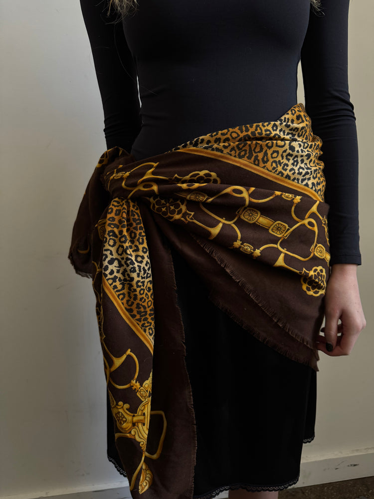 Vintage Italian Brown and Gold Cheetah Scarf One Size