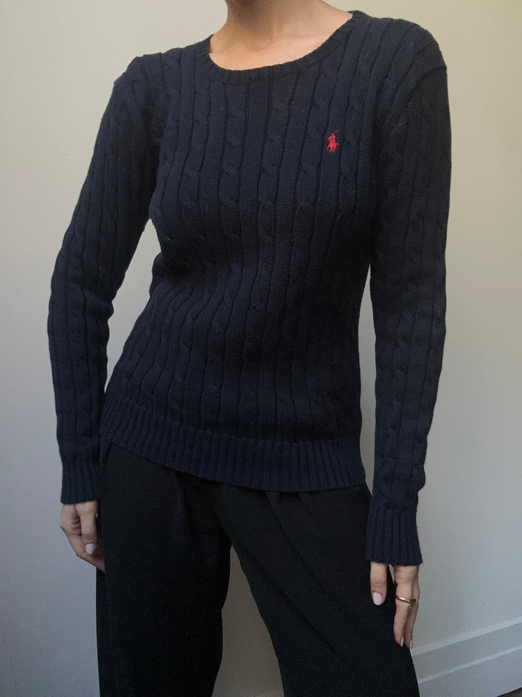 Vintage Ralph Lauren Navy Cable Knit Sweater Size S