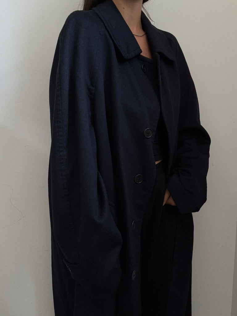 Vintage Armani Navy Cashmere Trench Coat Size XL