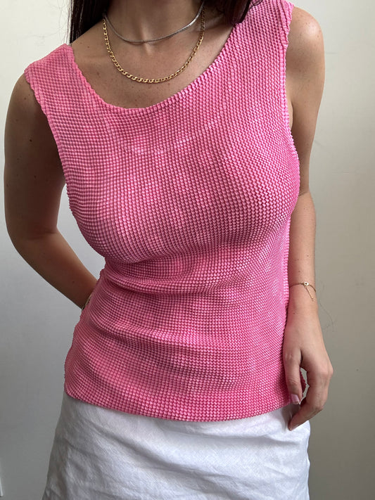 Vintage Pink Polka Dot Popcorn Tank Top Size Medium