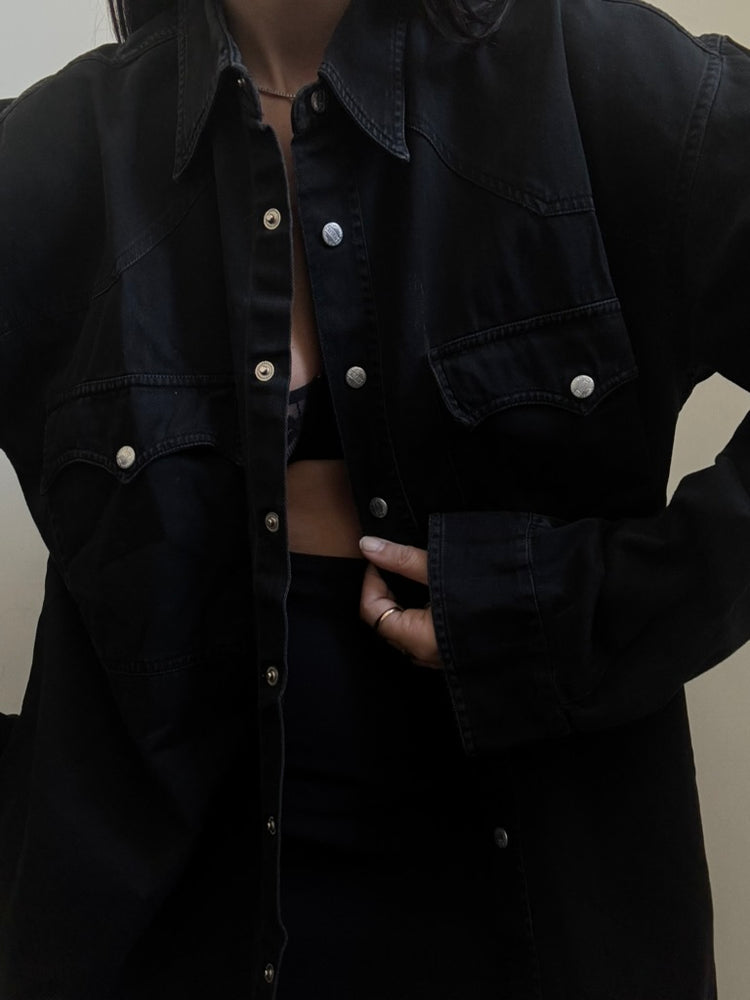 Vintage Black Western Style Button-Up Size Large