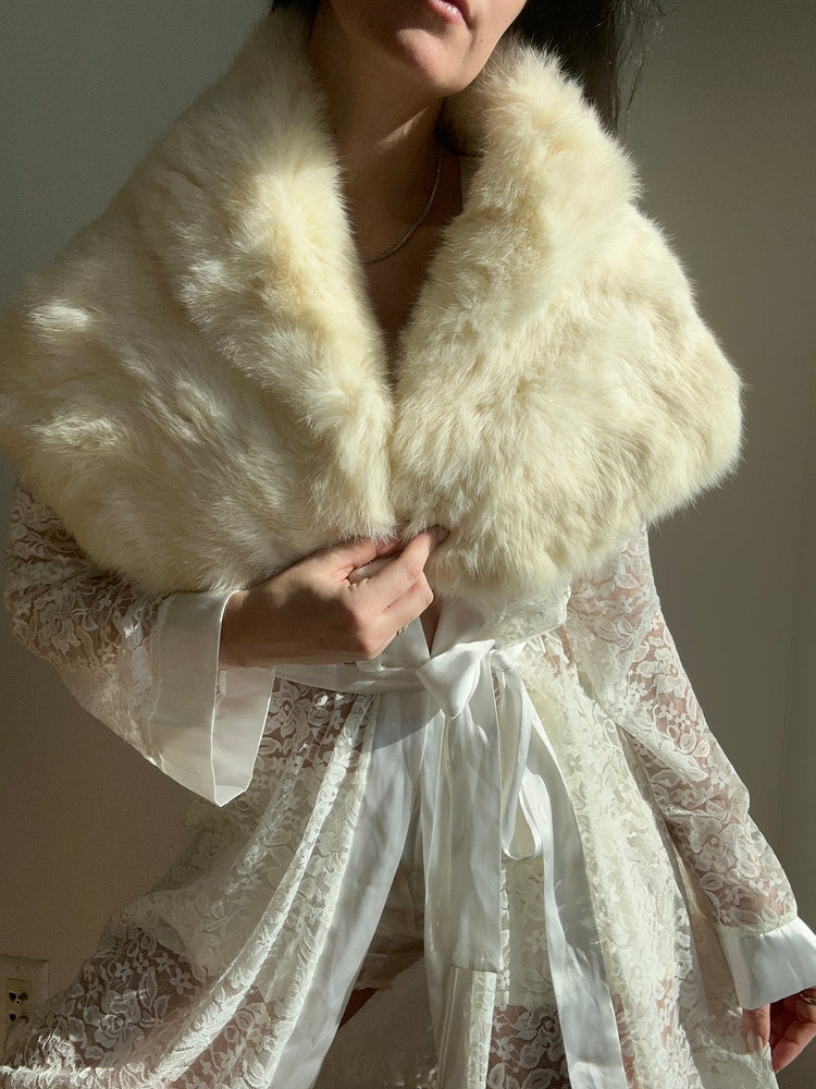 Vintage White Rabbit Fur Wrap with Clip