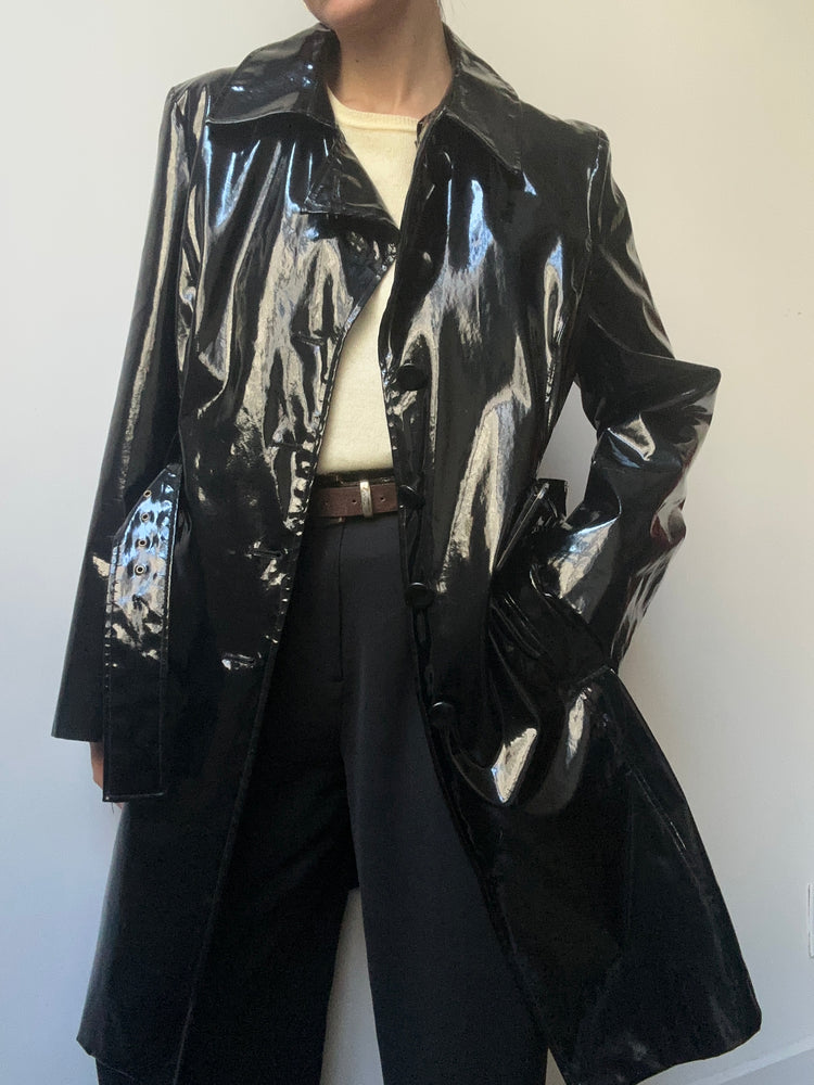 Vintage Patent Faux Leather Trench Coat Size S-M