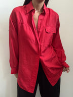 Vintage Red Silk Button Up Blouse Size Medium