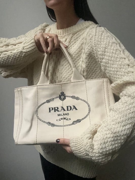 Vintage 2005 Prada Canape Canvas Cream Tote