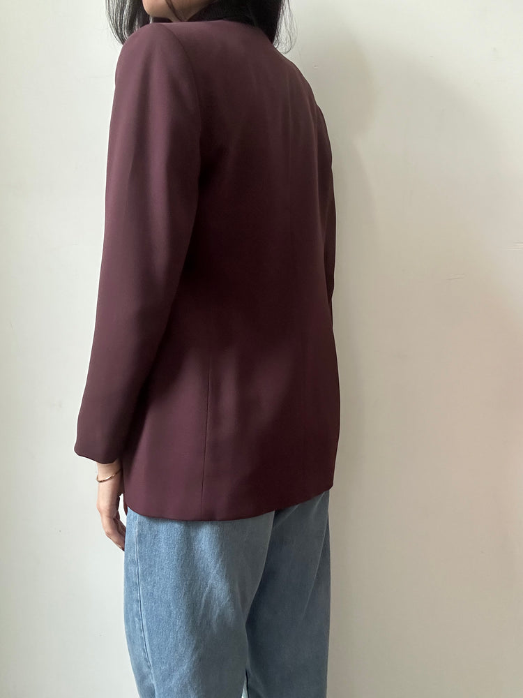 Vintage Burgundy Fitted Collarless Blazer Size Small