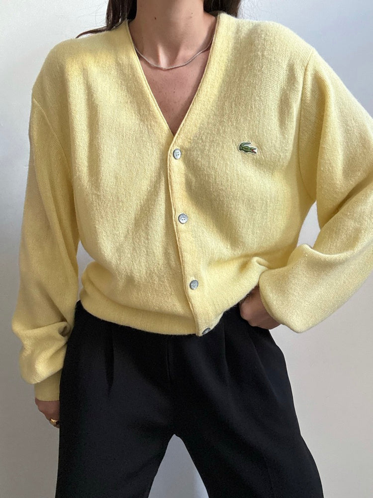 Vintage Lacoste Yellow Cardigan Size Large