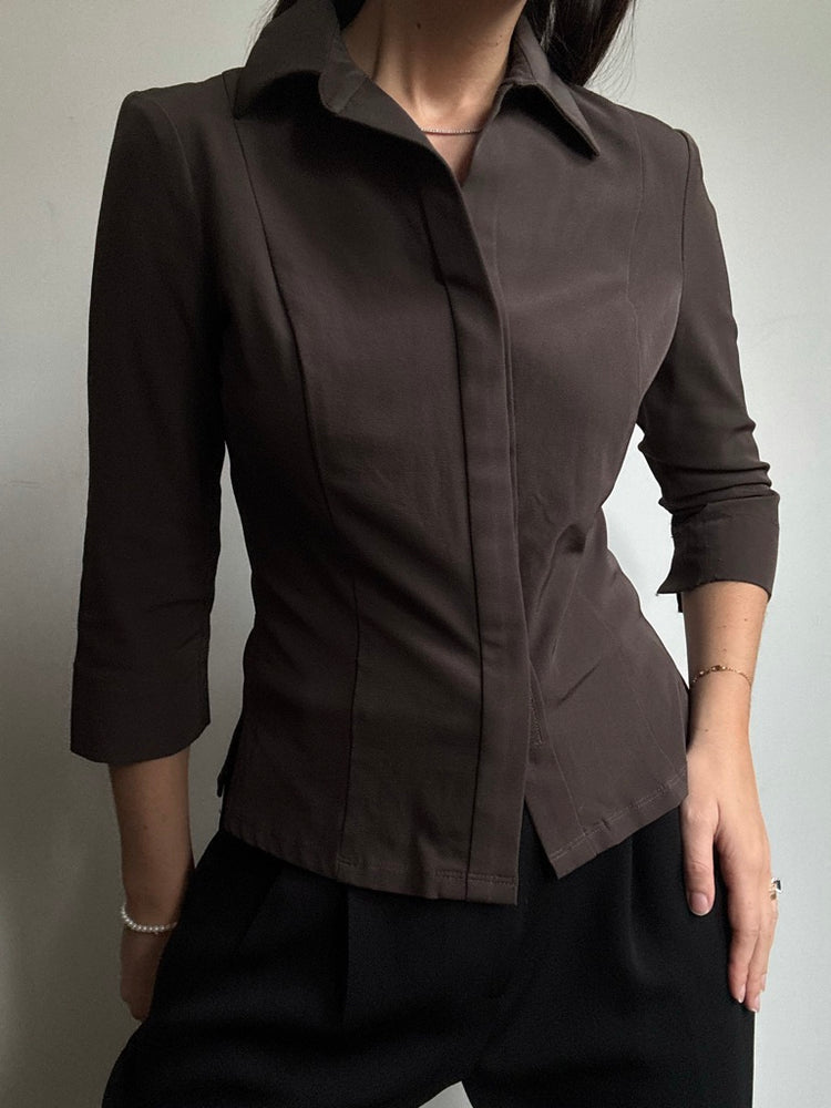 Vintage Brown Guess Collection Velcro Quarter Sleeve Top Size Medium