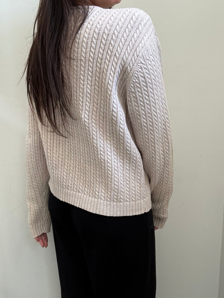 Vintage Cream Cable Knit Cardigan Size M