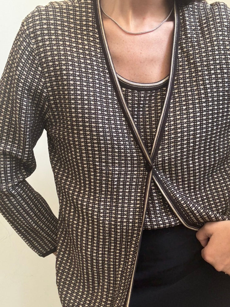Vintage Brown Slinky Knit Tank + Cardigan Set Size XL