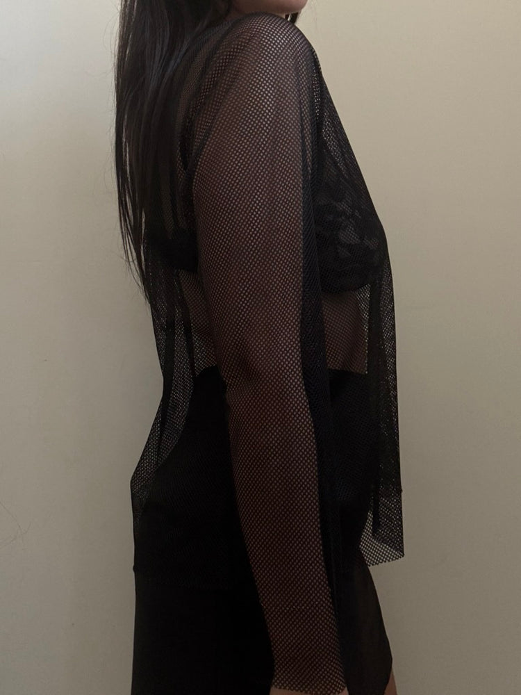 Vintage Black Knit Mesh Coverup Size Medium