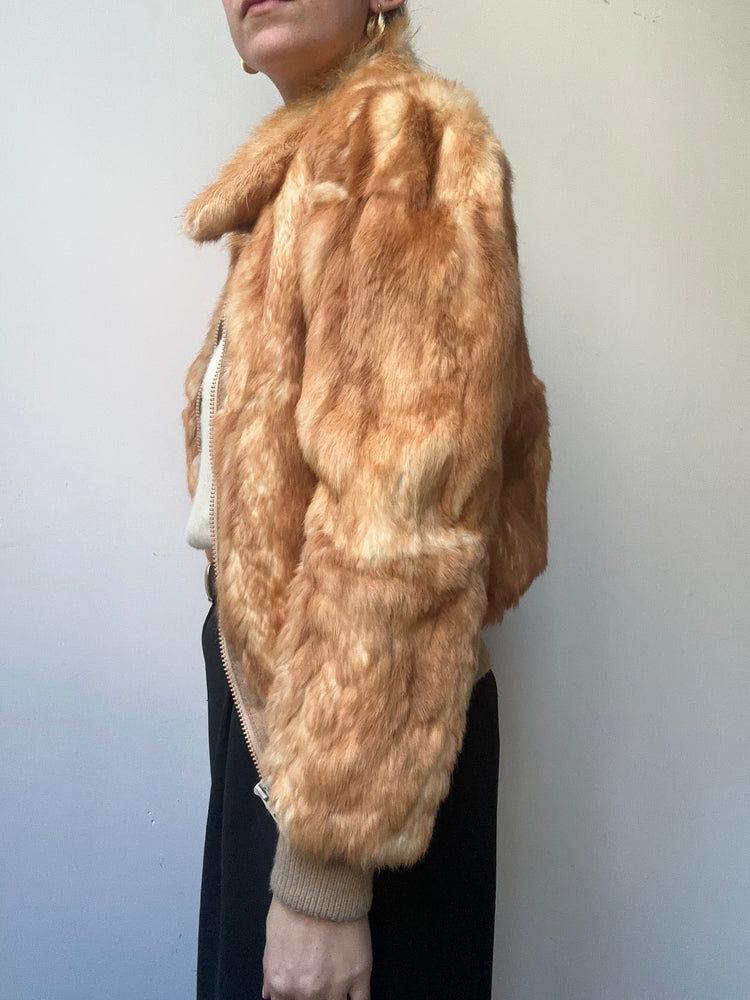 Vintage Rabbit Fur Bomber Jacket Size S