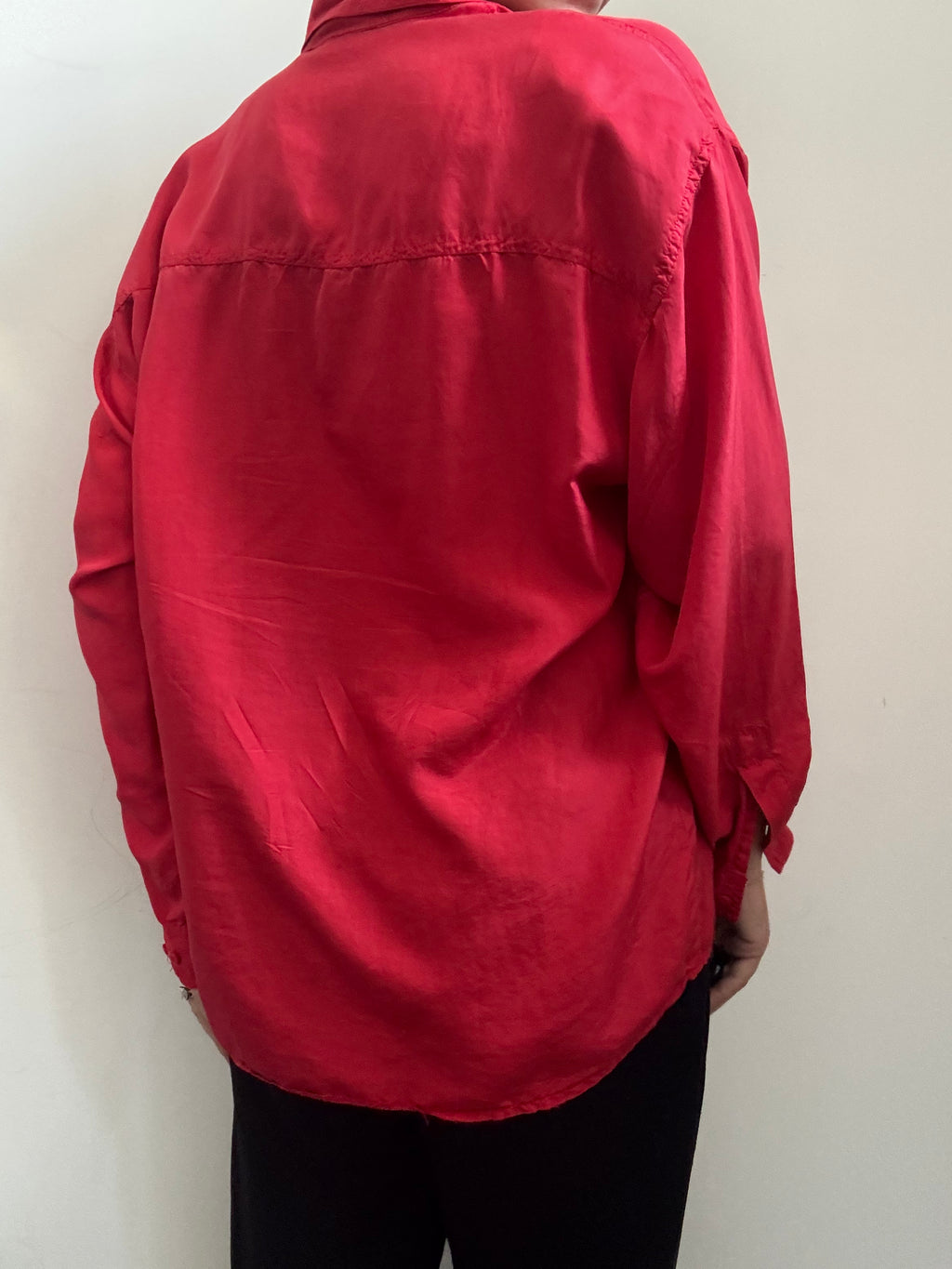 Vintage Red Silk Button Up Blouse Size Medium