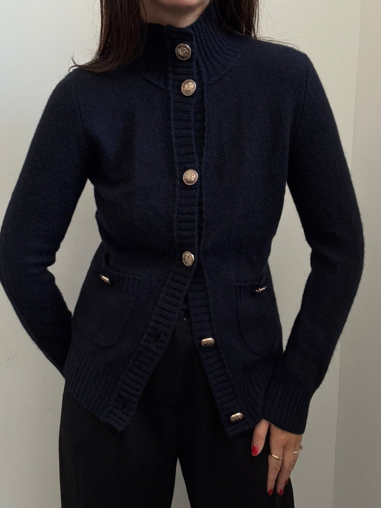 Vintage Bloomingdale's Cashmere Navy Cardigan Size XS
