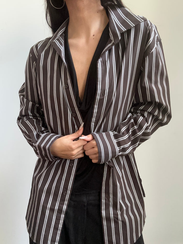 Vintage Brown + White Pinstriped Button-Up Size Small