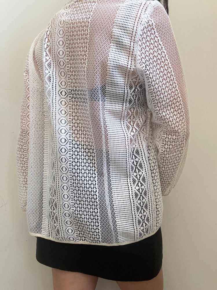Vintage White Lace Blazer Style Blouse Size Large