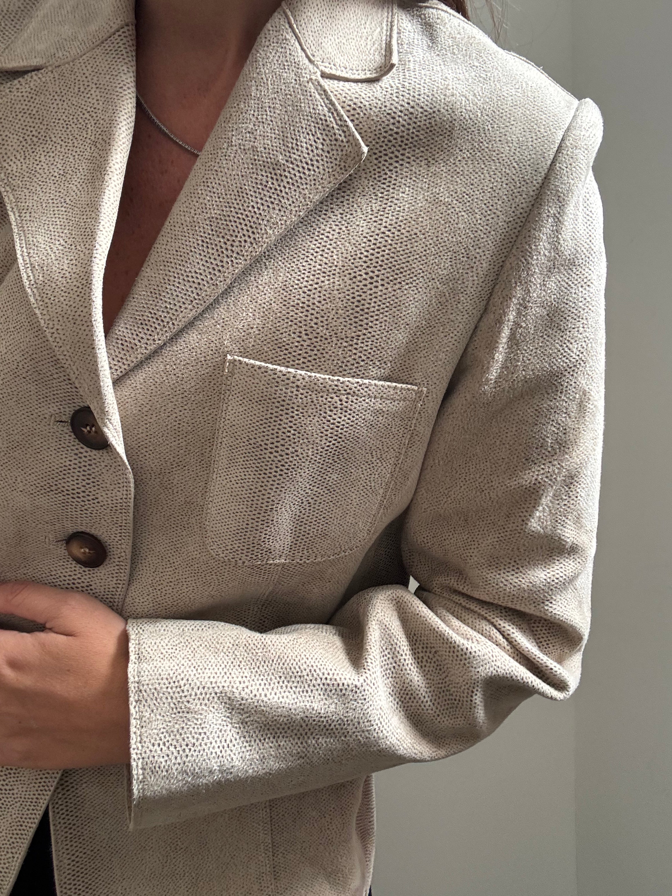 Vintage Suede Beige Printed Jacket Size Small