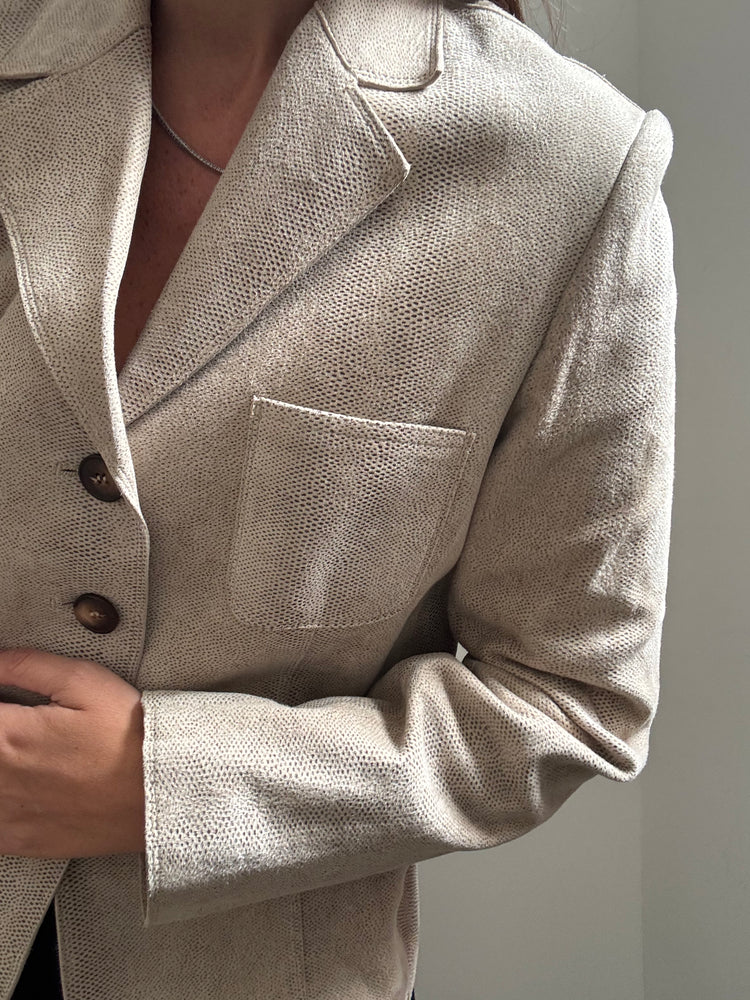 Vintage Suede Beige Printed Jacket Size Small
