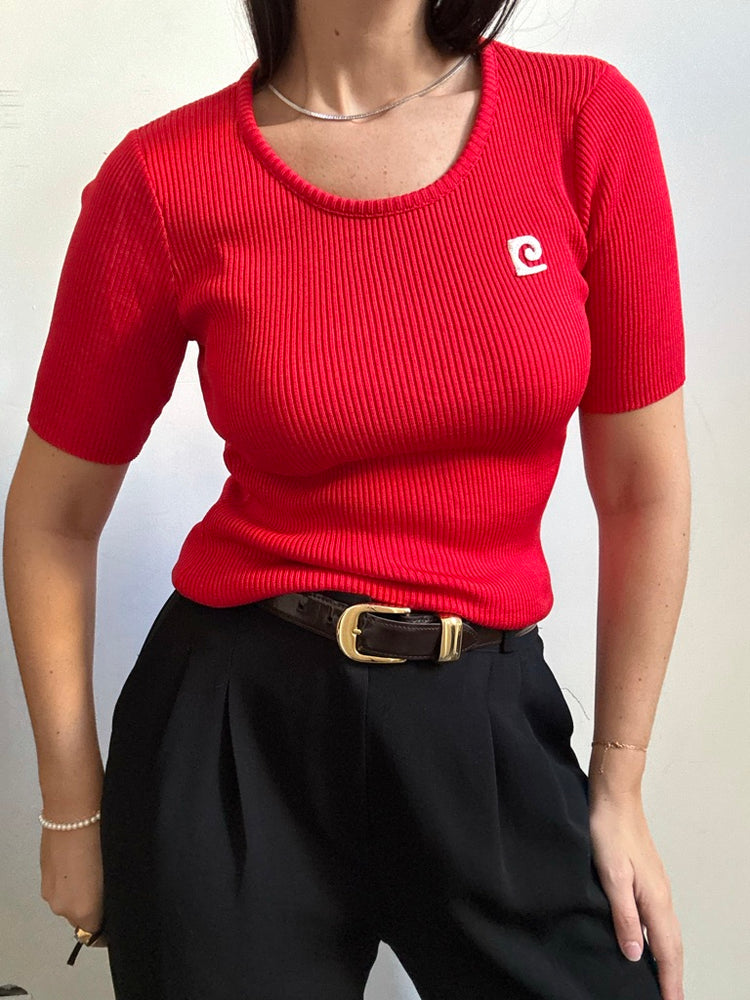 Vintage Pierre Cardin Red Knit Top Size Small