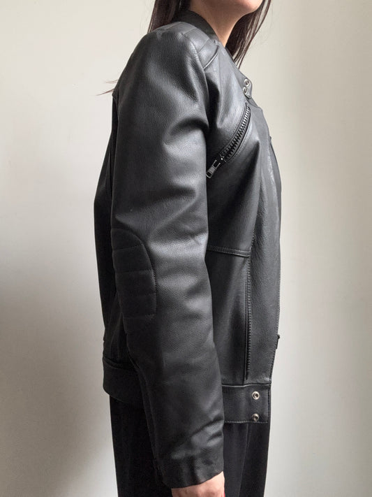 Vintage Black Leather Moto Bomber Size X-Small