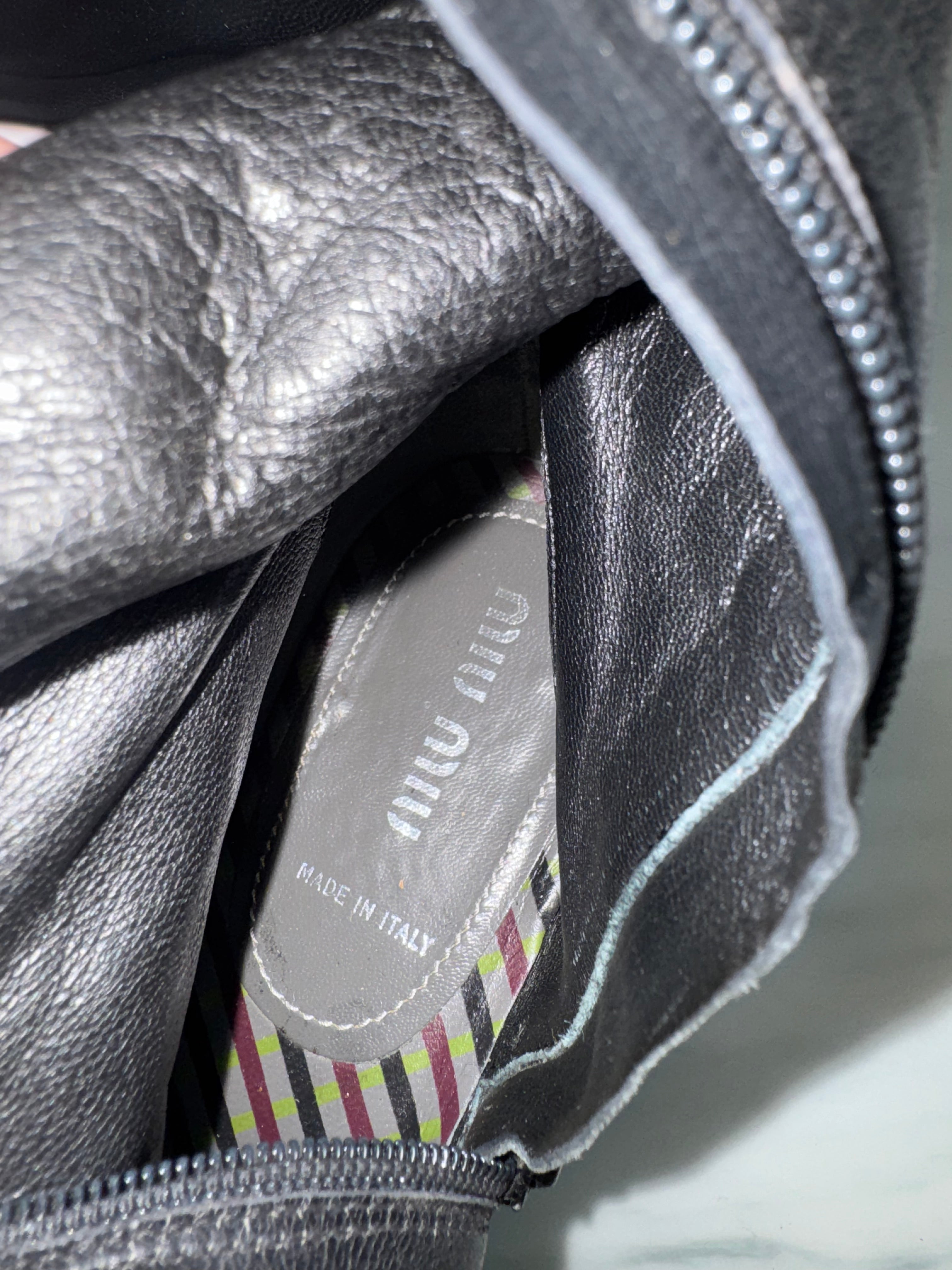 Vintage Miu Miu Knee-High Black Leather Heeled-Boot Size 6