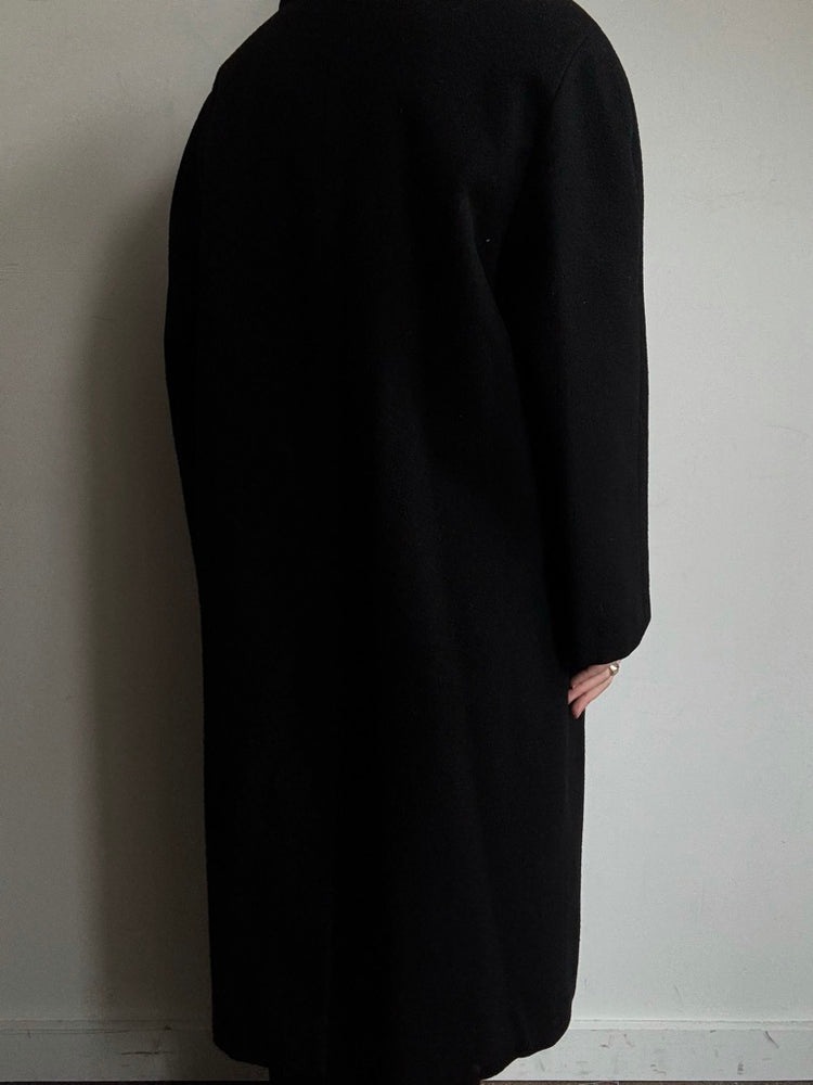 Vintage Black Wool Coat With Velvet Details Size Large