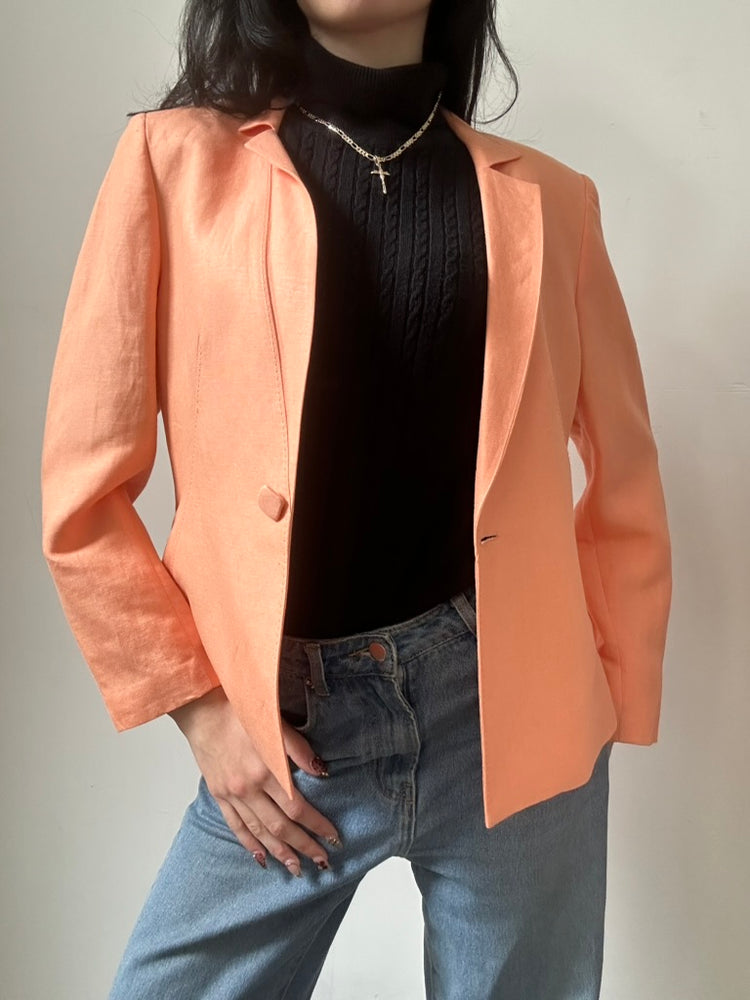 Vintage Pastel Linen Fitted Blazer Size Large