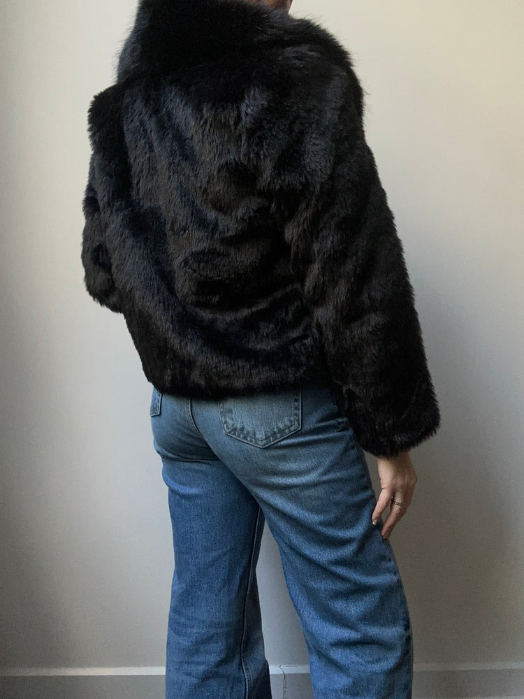 Vintage Black Faux Fur Jacket Size XS