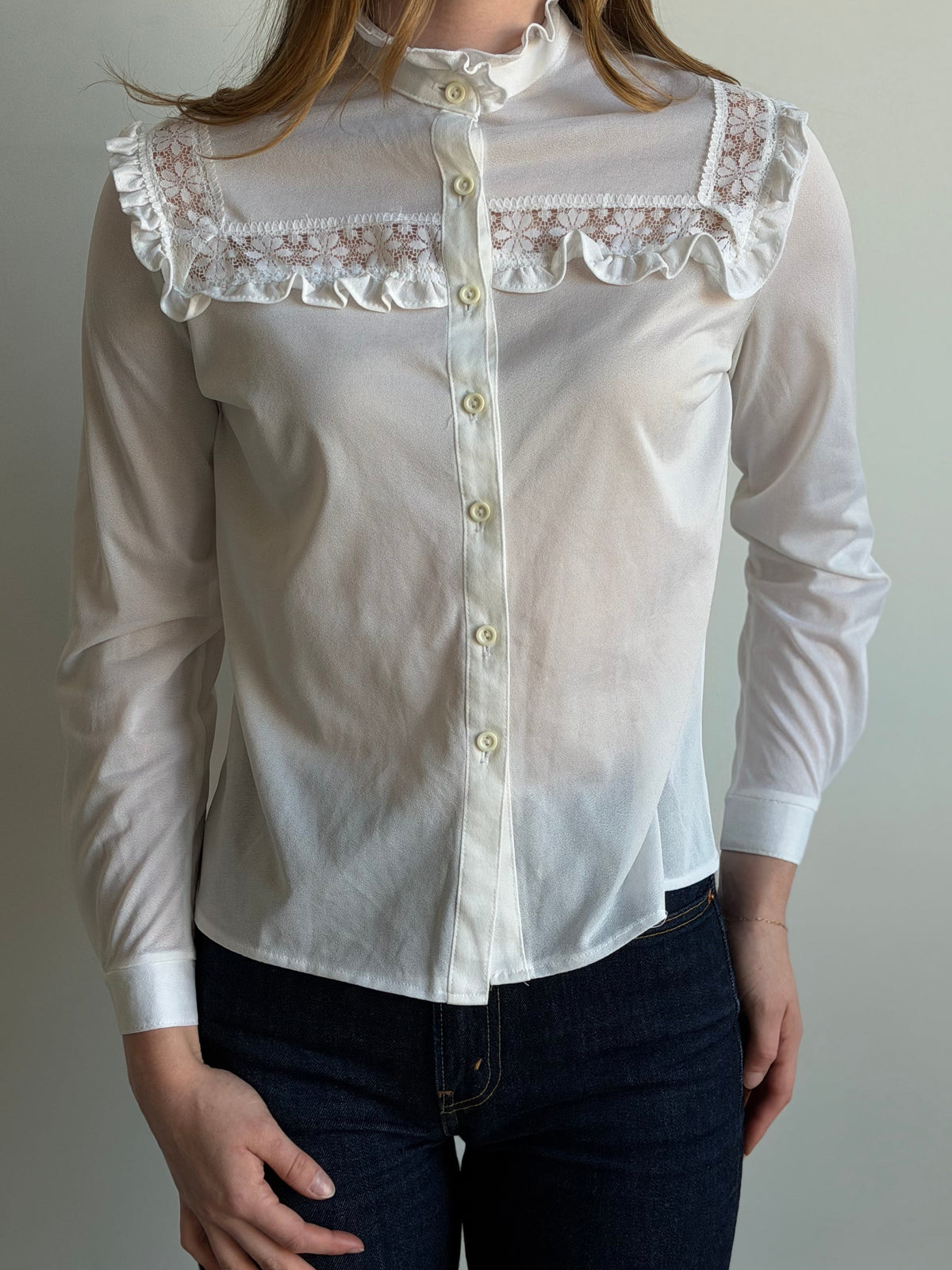 Vintage Ivory Lace Semi-Sheer Blouse Size Small