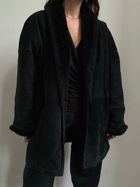 Vintage Black Suede Thick Jacket Size Medium