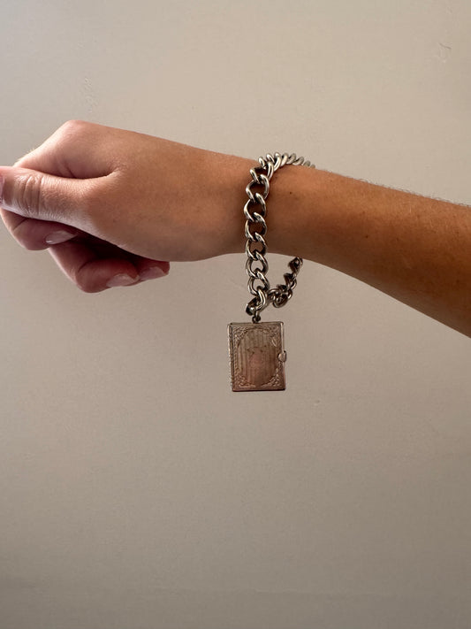 Vintage Silver-Toned Square Locket Bracelet