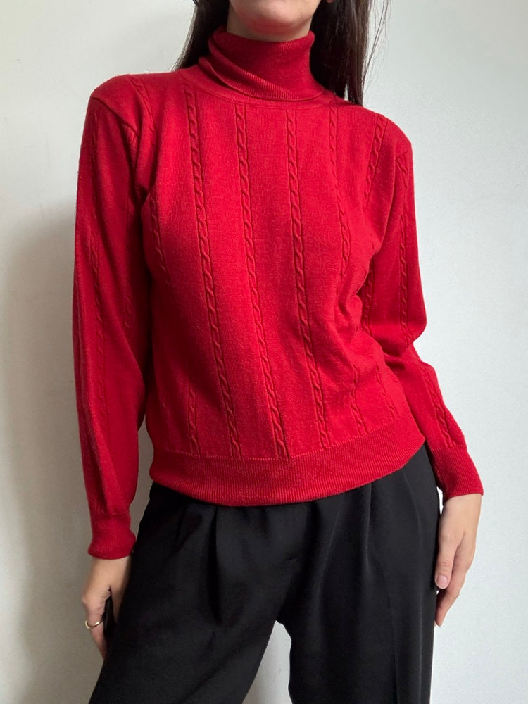 Vintage Red Merino Wool Turtleneck Size Small
