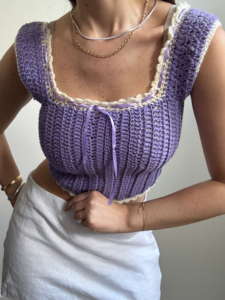 Vintage Hand Crotched Purple Top Size XS