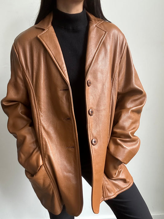 Vintage Cognac Brown Leather Jacket Size Large