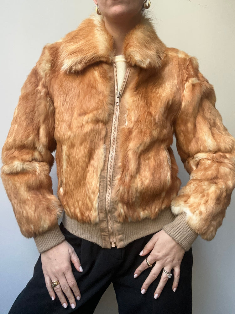 Vintage Rabbit Fur Bomber Jacket Size S