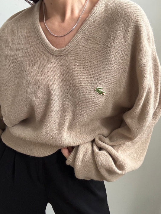 Vintage Izod Tan V-neck Sweater Size Large