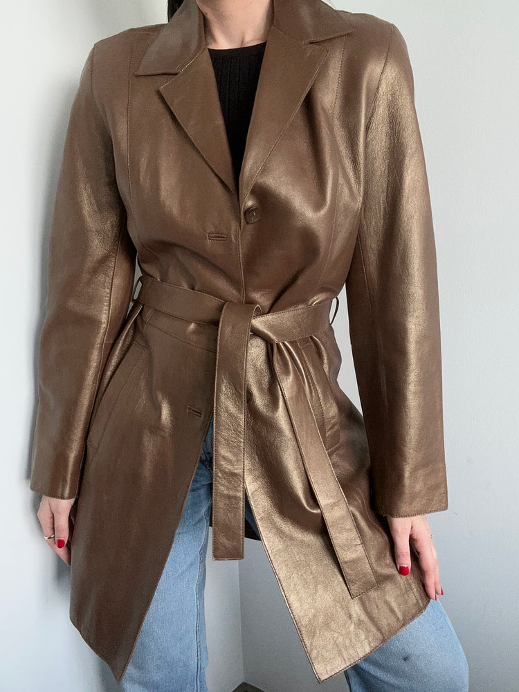 Vintage Bronze Genuine Leather Trench Size Medium