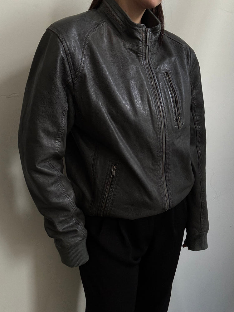 Vintage Dark Grey Leather Jacket Size Large