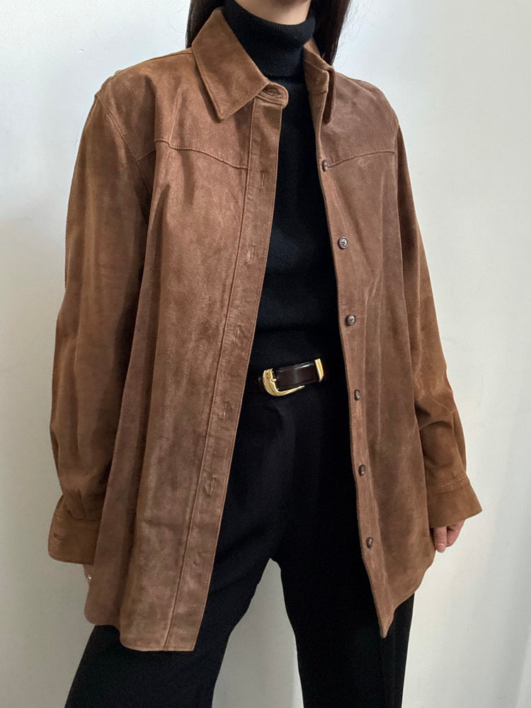 Vintage Brown Suede Buttoned Shacket Size Medium