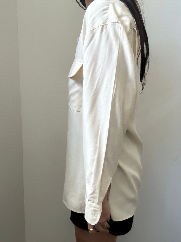 Vintage Pure Silk Ivory Blouse Size Large