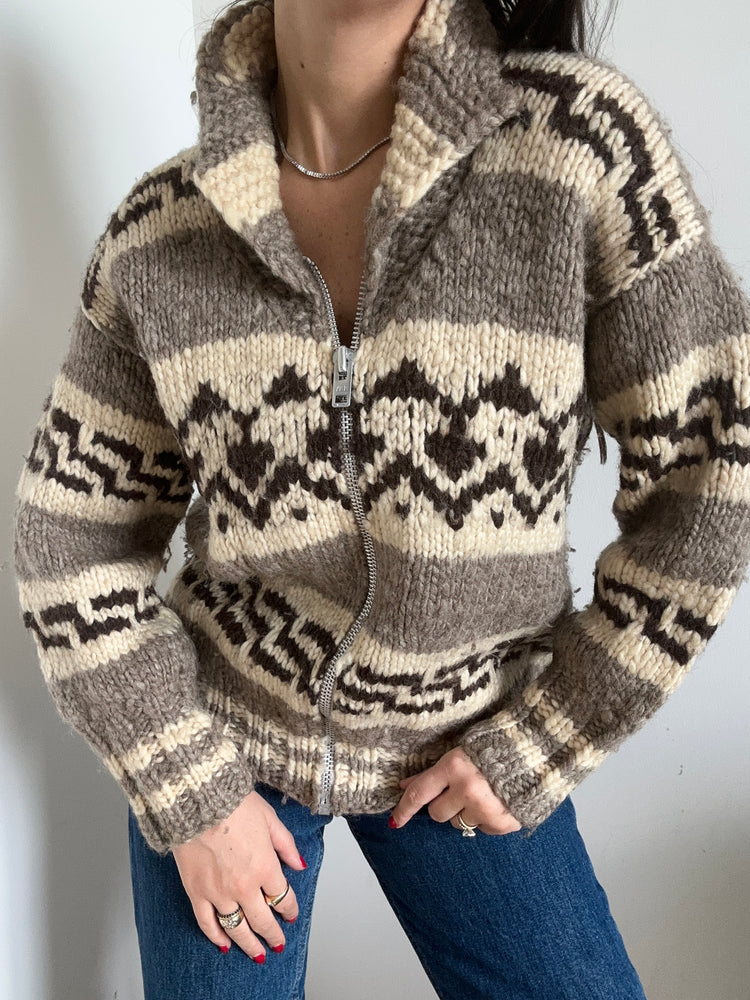 Vintage Zip-Up Patterned Ski Sweater Size Small